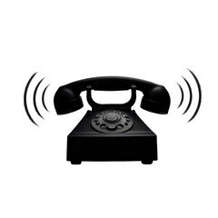 Ringing Black Rotary Telephone with transparent background