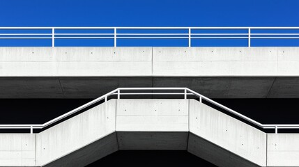 Modern Architecture: Geometric Concrete Staircase Against a Clear Blue Sky