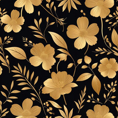 seamless pattern with golden flowers and leaves generated ai	
