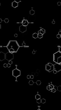 分子構造のベンゼン環の空間を進んでいく縦型背景,科学,DNA化学,六角形,元素,
Vertical background with advancing benzene rings space of molecular structure,Science,DNA Chemistry,Hexagon,Elements
