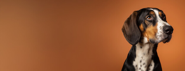 Treeing Walker Coonhound dog on minimalistic colorful background with Copy Space. Perfect for banners, veterinary ads, pet food promotions, and minimalist designs.