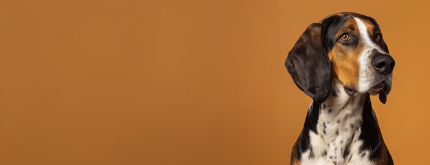 Treeing Walker Coonhound dog on minimalistic colorful background with Copy Space. Perfect for banners, veterinary ads, pet food promotions, and minimalist designs.