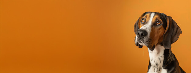 Treeing Walker Coonhound dog on minimalistic colorful background with Copy Space. Perfect for banners, veterinary ads, pet food promotions, and minimalist designs.