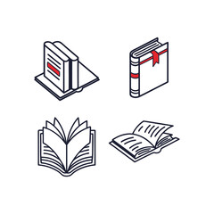 Vector book icon set with lines that can be edited 