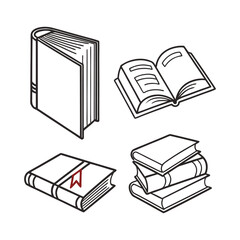 Vector book icon set with lines that can be edited 