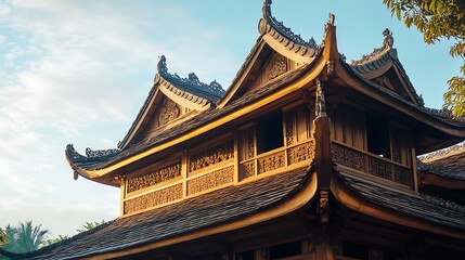 Intricate Wooden Architecture Of An Asian Temple