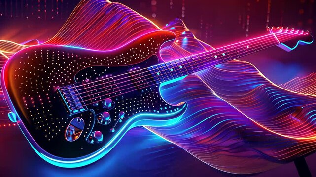 electronic guitar on a colorful background. Selective focus
