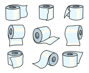 Toilet paper roll set. Vector cartoon illustration. Isolated on white.
