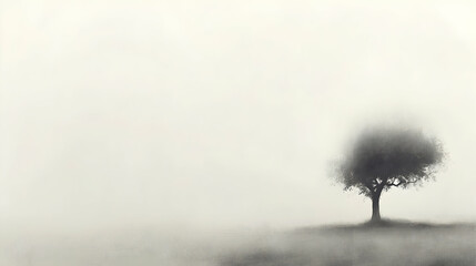 Solitary Tree in Foggy Landscape