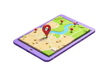 Tablet with Map and Red Location Pin