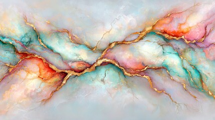 Vibrant Abstract River of Gold in Multicolored Fluid Art Composition