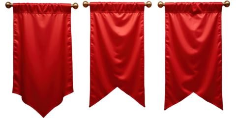 Three Red Pennon Banners with Transparent Background