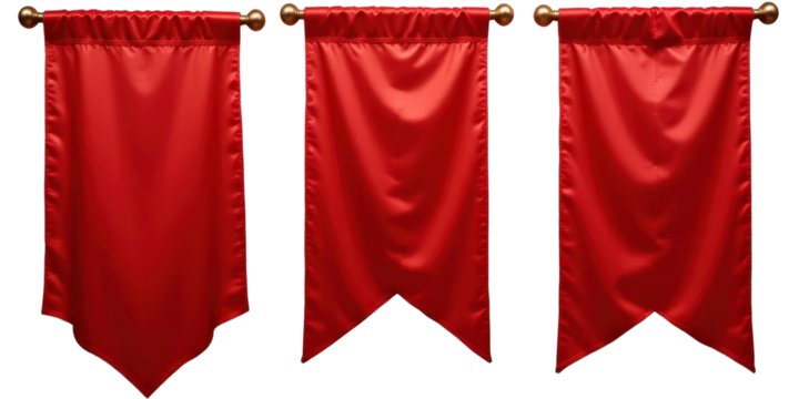 Three Red Pennon Banners with Transparent Background