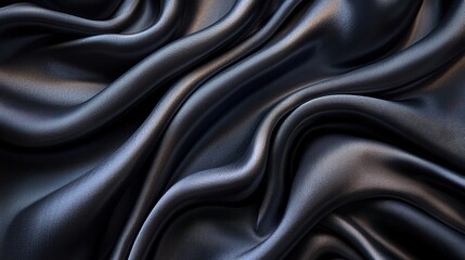 Obraz premium Rich black satin fabric with elegant draping creating soft waves and textures in natural light