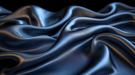 Fototapeta premium Blue silk fabric drapes elegantly in soft waves under gentle light showcasing its luxurious texture and sheen