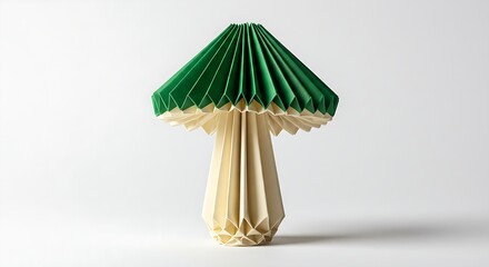 A stylized origami mushroom made of folded paper, elegantly displayed on a white background