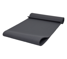 Unrolled dark grey yoga mat with transparent background