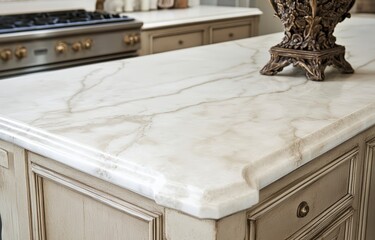 White marble kitchen countertop with elegant interior decor