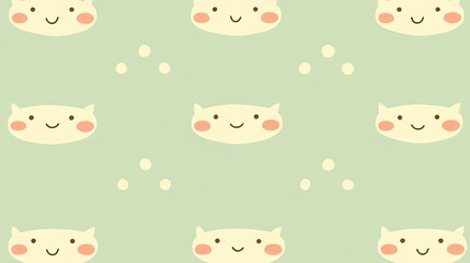 Fototapeta premium Cute Cat Faces Pattern with Soft Green Background for Kids Decor