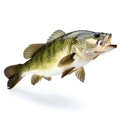 Freshwater Bass Swimming in Clear Water on Light Background
