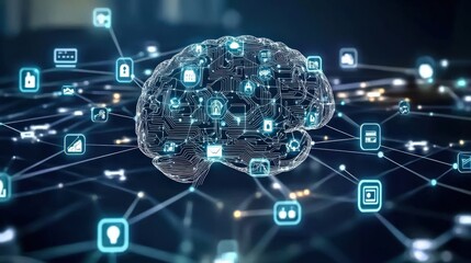 Obraz premium Digital Brain Network Illustrating Data Connections and Intelligence