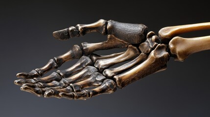 Exploration of human anatomy detailed view of a skeletal hand medical context studio environment close-up shot