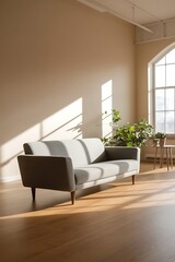 Fototapeta premium Minimal style loft living room interior focus on the sofa 3d render,There are concrete room large window nature light into the room