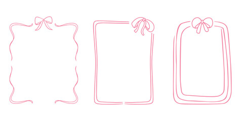 Frames with ribbon or bow doodle hand drawn for element, beauty, fashion and illustration