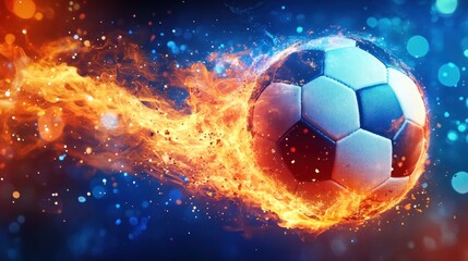 Cinematic soccer ball kick flying fast through the air creating an aesthetic blurring motion, symbolizing the power energy of cinematic and aesthetic soccer kicks