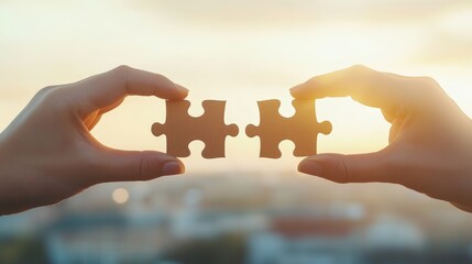 Collaborative Puzzle Solving: Teamwork and Problem-Solving Concept with Hands Assembling Pieces Together, Abstract Background with Copy Space