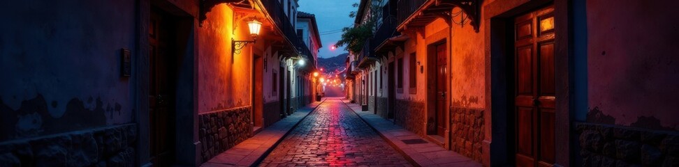 Obraz premium Camino a la Puerta del Sol con luces y faroles, camino, azulejos