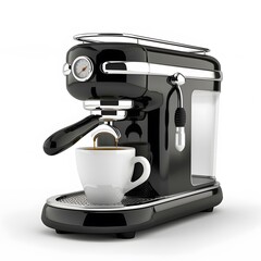Elegant Black Espresso Machine with Freshly Brewed Coffee Cup