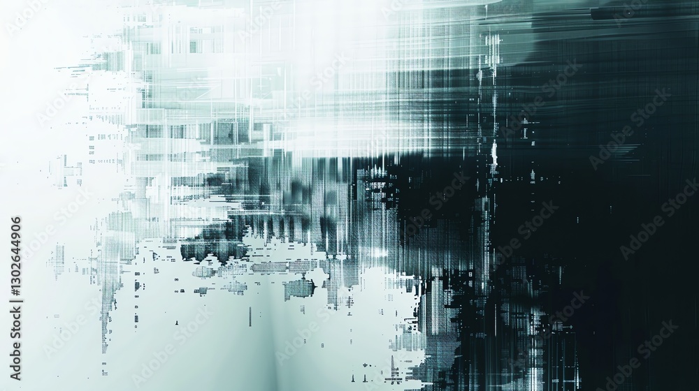 Poster abstract background with pixelated and distorted digital patterns.