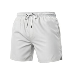 Empty white background display of a man swimming trunks shorts mockup with folds and creases accentuated, for summer sport vacation