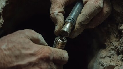 Repairing Pipes in Dusty Basement.