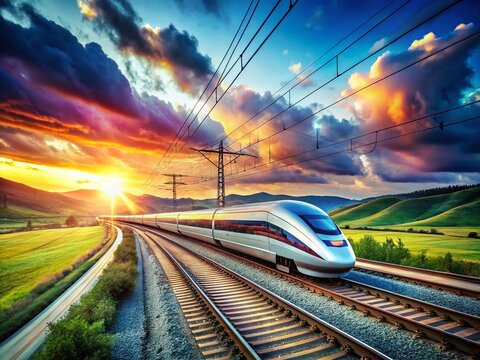 Futuristic High-Speed Transportation: Electric Hyperloop Train in a Surreal Landscape