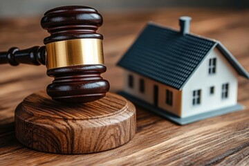 Understanding real estate law with a gavel and model house on a wooden surface during a legal consultation