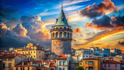 Fototapeta premium Galata Tower Istanbul, Blue Sky, Historic Landmark, Turkey Travel Photography