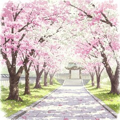 Obraz premium Ancient Cherry Blossom Pathway