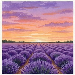 Obraz premium Sunset Over a Lavender Field