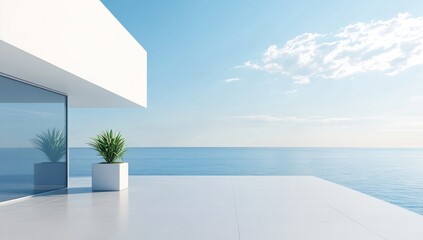 Obraz premium Modern Minimalist Seascape: Oceanfront Architecture and Serenity