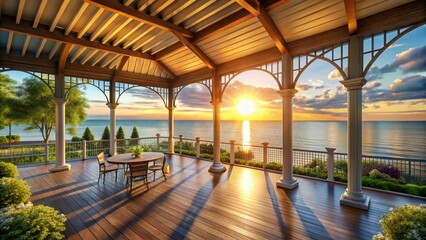 Geneva-on-the-Lake Pavilion Lake Erie View - Ohio Summer Lakeside Lodge Interior