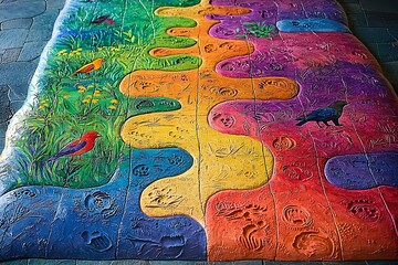 Colorful mosaic path with animal tracks
