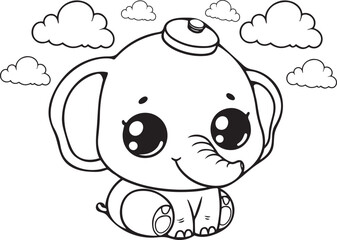 Obraz premium Hand drawn Cute Elephant Line Art coloring page