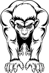 Obraz premium SVG vector features bloodthirsty, savage creatures.Fierce Monkey Illustration in Bold Black and White Style