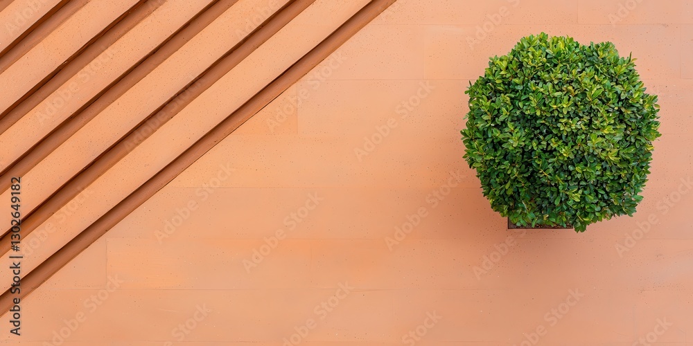 Aufkleber a lush green potted plant sits atop a terracotta surface, complemented by angular brown stripes, cre