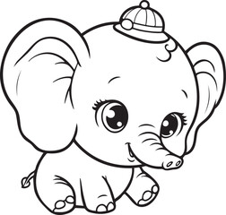 Fototapeta premium Hand drawn Cute Elephant Line Art coloring page