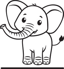 Fototapeta premium Hand drawn Cute Elephant Line Art coloring page