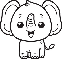 Hand drawn Cute Elephant Line Art coloring page