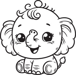Hand drawn Cute Elephant Line Art coloring page